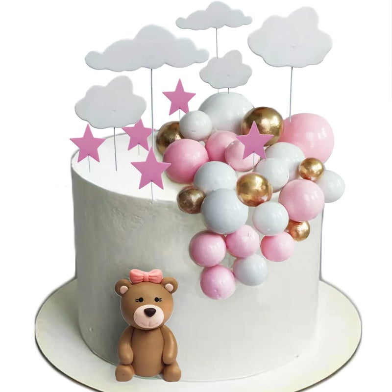 DiDida Pink Baby Bear Cake Topper Girl for Birthday Baby shower 38pcs/set - Image 4